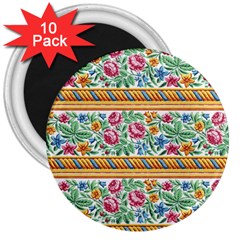 Flower Pattern Art Vintage Blooming Blossom Botanical Nature Famous 3  Magnets (10 Pack)  by Maspions