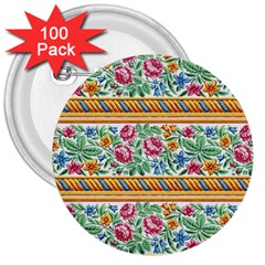 Flower Pattern Art Vintage Blooming Blossom Botanical Nature Famous 3  Buttons (100 Pack)  by Maspions