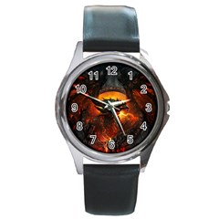 Dragon Fire Fantasy Art Round Metal Watch