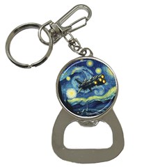 Spaceship Starry Night Van Gogh Painting Bottle Opener Key Chain