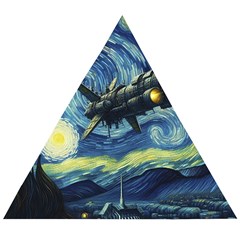 Spaceship Starry Night Van Gogh Painting Wooden Puzzle Triangle