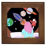 Girl Bed Space Planets Spaceship Rocket Astronaut Galaxy Universe Cosmos Woman Dream Imagination Bed Framed Tile Front