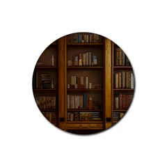 Books Book Shelf Shelves Knowledge Book Cover Gothic Old Ornate Library Rubber Coaster (round) by Maspions