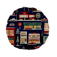 Cars Snow City Landscape Vintage Old Time Retro Pattern Standard 15  Premium Flano Round Cushions by Maspions