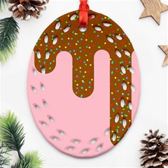 Ice Cream Dessert Food Cake Chocolate Sprinkles Sweet Colorful Drip Sauce Cute Oval Filigree Ornament (two Sides) by Maspions