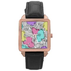 Lines Line Art Pastel Abstract Multicoloured Surfaces Art Rose Gold Leather Watch 