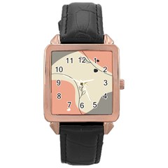 Pattern Line Art Texture Minimalist Design Rose Gold Leather Watch 