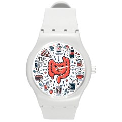 Health Gut Health Intestines Colon Body Liver Human Lung Junk Food Pizza Round Plastic Sport Watch (m) by Maspions