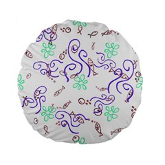 Fish Lilies Sea Aquatic Flowers Algae Bubble Animal Wildlife Nature Ocean Standard 15  Premium Flano Round Cushions