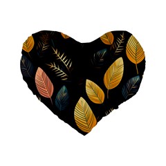 Gold Yellow Leaves Fauna Dark Background Dark Black Background Black Nature Forest Texture Wall Wall Standard 16  Premium Heart Shape Cushions by Bedest