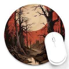 Comic Gothic Macabre Vampire Haunted Red Sky Round Mousepad