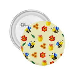 Seamless Honey Bee Texture Flowers Nature Leaves Honeycomb Hive Beekeeping Watercolor Pattern 2 25  Buttons