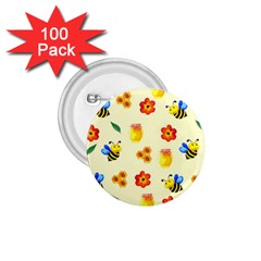 Seamless Honey Bee Texture Flowers Nature Leaves Honeycomb Hive Beekeeping Watercolor Pattern 1 75  Buttons (100 Pack) 