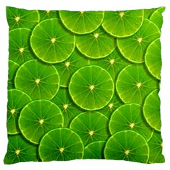 Lime Textures Macro, Tropical Fruits, Citrus Fruits, Green Lemon Texture Large Premium Plush Fleece Cushion Case (two Sides)