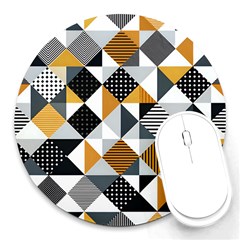 Pattern Tile Squares Triangles Seamless Geometry Round Mousepad by Maspions