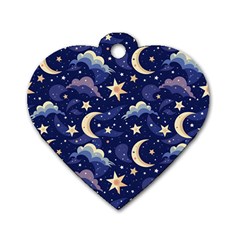 Night Moon Seamless Background Stars Sky Clouds Texture Pattern Dog Tag Heart (two Sides) by Maspions