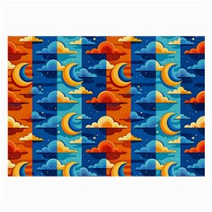 Clouds Stars Sky Moon Day And Night Background Wallpaper Large Glasses Cloth (2 Sides)