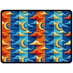 Clouds Stars Sky Moon Day And Night Background Wallpaper Fleece Blanket (large)