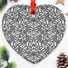 Monochrome Maze Design Print Heart Ornament (two Sides) by dflcprintsclothing