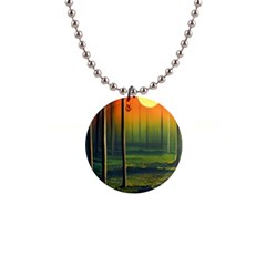 Outdoors Night Moon Full Moon Trees Setting Scene Forest Woods Light Moonlight Nature Wilderness Lan 1  Button Necklace by Posterlux