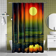 Outdoors Night Moon Full Moon Trees Setting Scene Forest Woods Light Moonlight Nature Wilderness Lan Shower Curtain 48  X 72  (small) 