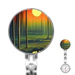 Outdoors Night Moon Full Moon Trees Setting Scene Forest Woods Light Moonlight Nature Wilderness Lan Stainless Steel Nurses Watch Front