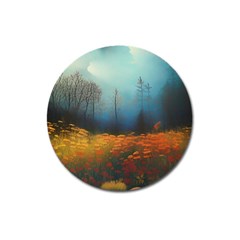 Wildflowers Field Outdoors Clouds Trees Cover Art Storm Mysterious Dream Landscape Magnet 3  (round) by Posterlux