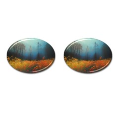 Wildflowers Field Outdoors Clouds Trees Cover Art Storm Mysterious Dream Landscape Cufflinks (oval)