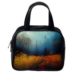 Wildflowers Field Outdoors Clouds Trees Cover Art Storm Mysterious Dream Landscape Classic Handbag (one Side) by Posterlux