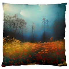 Wildflowers Field Outdoors Clouds Trees Cover Art Storm Mysterious Dream Landscape Standard Premium Plush Fleece Cushion Case (one Side)