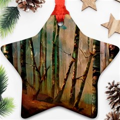 Woodland Woods Forest Trees Nature Outdoors Mist Moon Background Artwork Book Star Ornament (two Sides) by Posterlux