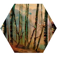 Woodland Woods Forest Trees Nature Outdoors Mist Moon Background Artwork Book Wooden Puzzle Hexagon