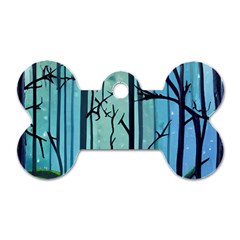 Nature Outdoors Night Trees Scene Forest Woods Light Moonlight Wilderness Stars Dog Tag Bone (two Sides) by Posterlux