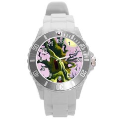 Outdoors Night Full Moon Setting Scene Woods Light Moonlight Nature Wilderness Landscape Round Plastic Sport Watch (l) by Posterlux