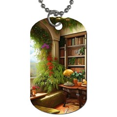 Room Interior Library Books Bookshelves Reading Literature Study Fiction Old Manor Book Nook Reading Dog Tag (two Sides) by Posterlux