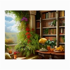 Room Interior Library Books Bookshelves Reading Literature Study Fiction Old Manor Book Nook Reading Small Glasses Cloth (2 Sides) by Posterlux