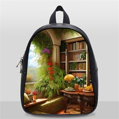 Room Interior Library Books Bookshelves Reading Literature Study Fiction Old Manor Book Nook Reading School Bag (small) by Posterlux