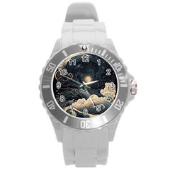 Starry Sky Moon Space Cosmic Galaxy Nature Art Clouds Art Nouveau Abstract Round Plastic Sport Watch (l) by Posterlux