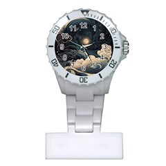 Starry Sky Moon Space Cosmic Galaxy Nature Art Clouds Art Nouveau Abstract Plastic Nurses Watch