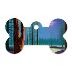 Artwork Outdoors Night Trees Setting Scene Forest Woods Light Moonlight Nature Dog Tag Bone (two Sides) by Posterlux