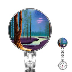 Artwork Outdoors Night Trees Setting Scene Forest Woods Light Moonlight Nature Stainless Steel Nurses Watch by Posterlux