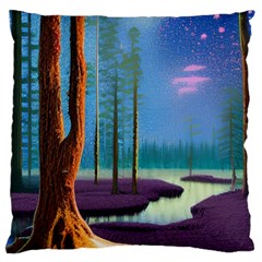 Artwork Outdoors Night Trees Setting Scene Forest Woods Light Moonlight Nature Standard Premium Plush Fleece Cushion Case (one Side)