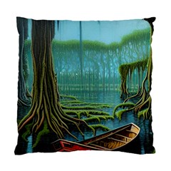 Boat Canoe Swamp Bayou Roots Moss Log Nature Scene Landscape Water Lake Setting Abandoned Rowboat Fi Standard Cushion Case (one Side) by Posterlux