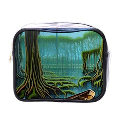 Boat Canoe Swamp Bayou Roots Moss Log Nature Scene Landscape Water Lake Setting Abandoned Rowboat Fi Mini Toiletries Bag (one Side) by Posterlux