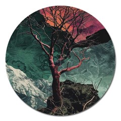 Night Sky Nature Tree Night Landscape Forest Galaxy Fantasy Dark Sky Planet Magnet 5  (round)