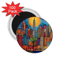 City New York Nyc Skyscraper Skyline Downtown Night Business Urban Travel Landmark Building Architec 2 25  Magnets (100 Pack) 