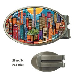 City New York Nyc Skyscraper Skyline Downtown Night Business Urban Travel Landmark Building Architec Money Clips (oval) 