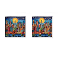 City New York Nyc Skyscraper Skyline Downtown Night Business Urban Travel Landmark Building Architec Cufflinks (square)