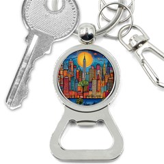 City New York Nyc Skyscraper Skyline Downtown Night Business Urban Travel Landmark Building Architec Bottle Opener Key Chain by Posterlux