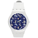 Night Moon Seamless Round Plastic Sport Watch (M) Front